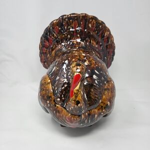 Vintage Ceramic Thanksgiving Turkey Dish 11.75" Centerpiece 1983 Cookie Jar